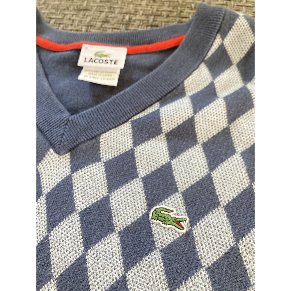 Lacoste Mens V Neck Sleeveless AOP Blue 100% Cotton Sweater Vest Size 5 - Picture 3 of 11
